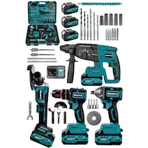 Schatz 21v Darbeli Kömürsüz Kırıcı Delici Hilti & Taşlama & Matkap & Somun Sıkma Sökme 4'lü Set Mavi