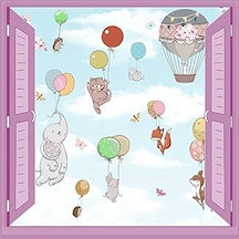 Çocuk Odası Bebek Odası Pencere Poster Duvar Kağıdı Balonlar Acı Kahve