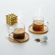 Bambu Tabaklı 2'li Cam Fincan Seti 150 Ml - Yuvarlak/kare Seçenekli Borosilikat Bitki Çayı Ve Double Kahve Fincanı Genel