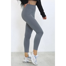 Gri Fitilli Tayt, Toparlayıcı Yüksek Bel Fitilli Çizgili Spor Günlük Kadın Tayt Çok Renkli