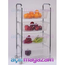 Açıkmağazam Happy Lıfe 4 Katlı Krom Sebzelik Meyvelik Plastık Sepetli-Şeffaf