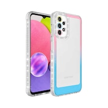 Ardemix Galaxy Uyumlu A23 Kılıf Simli Ve Renk Geçiş Tasarımlı Lens Korumalı Park Kapak - Pe Pembe-mavi