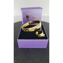 Taşlı Çelik Kelepçe Yüzük Sns50026883 Gümüş - Rose Gold