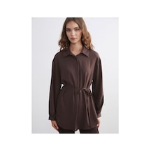 LC Waikiki Alıta Cıty Farkıyla Lcw Modest Kahverengi Oversize Kadın Gömlek Tunik Kahverengi - 931522772 Kahverengi