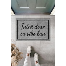 Rugmood Modern Dijital Baskı Çerçeveli Intră Doar Cu Vibe Bun Yazılı - Kapı Önü Paspası Gri