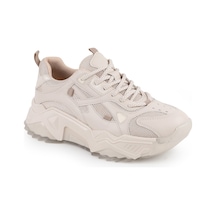Libero L083.65137 Gri Hakiki Deri Kadın Sneaker Yüksek Tabanlı Rahat Spor Ayakkabı Bej