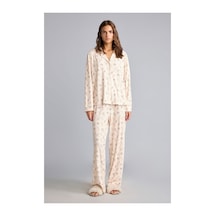 Defacto Regular Fit Çiçekli Uzun Kollu Üst Geniş Kesim Alt 2li Pijama Takım I5522ax26aubg824 Bej-bg824
