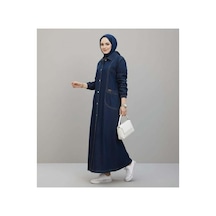 Hb Harma Time Butik Kadın Düğmeli Cepli Kar Yıkamalı Denim Lacivert Kot Kap Lacivert Lacivert