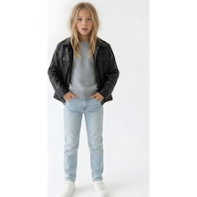 Esila Kids Kız Çocuk Deri Ceket Düğmeli 6-14 Yaş Siyah