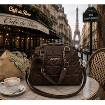Housebags Monceau New Trend El Ve Omuz Çantası + Pofuduk Pon Pon Charm Acı Kahverengi