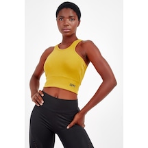 Maraton 17499 Active Slim Fit Kadın Bisiklet Yaka Kolsuz Gym Bralet Sarı