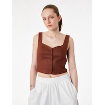 Koton Slim Fit Kalın Askılı Yanları Gipe Detaylı Düğmeli Crop Keten Yelek Kahverengi 6sak30001pw Kahve Koton Slim Fit Kalın Askılı Yanları Gipe Detaylı Düğmeli Crop Keten Yelek Kahverengi 6sak30001pw Kahve
