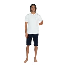 U.s. Polo Assn. 18905 Erkek Bisiklet Yaka Kısa Kol Şortlu 3'lü Pijama Takım Ekru