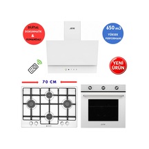 Eminçelik & Afm A24 FM7601W + 73 221 + FM3301W Dijital Turbo Beyaz Ankastre Set