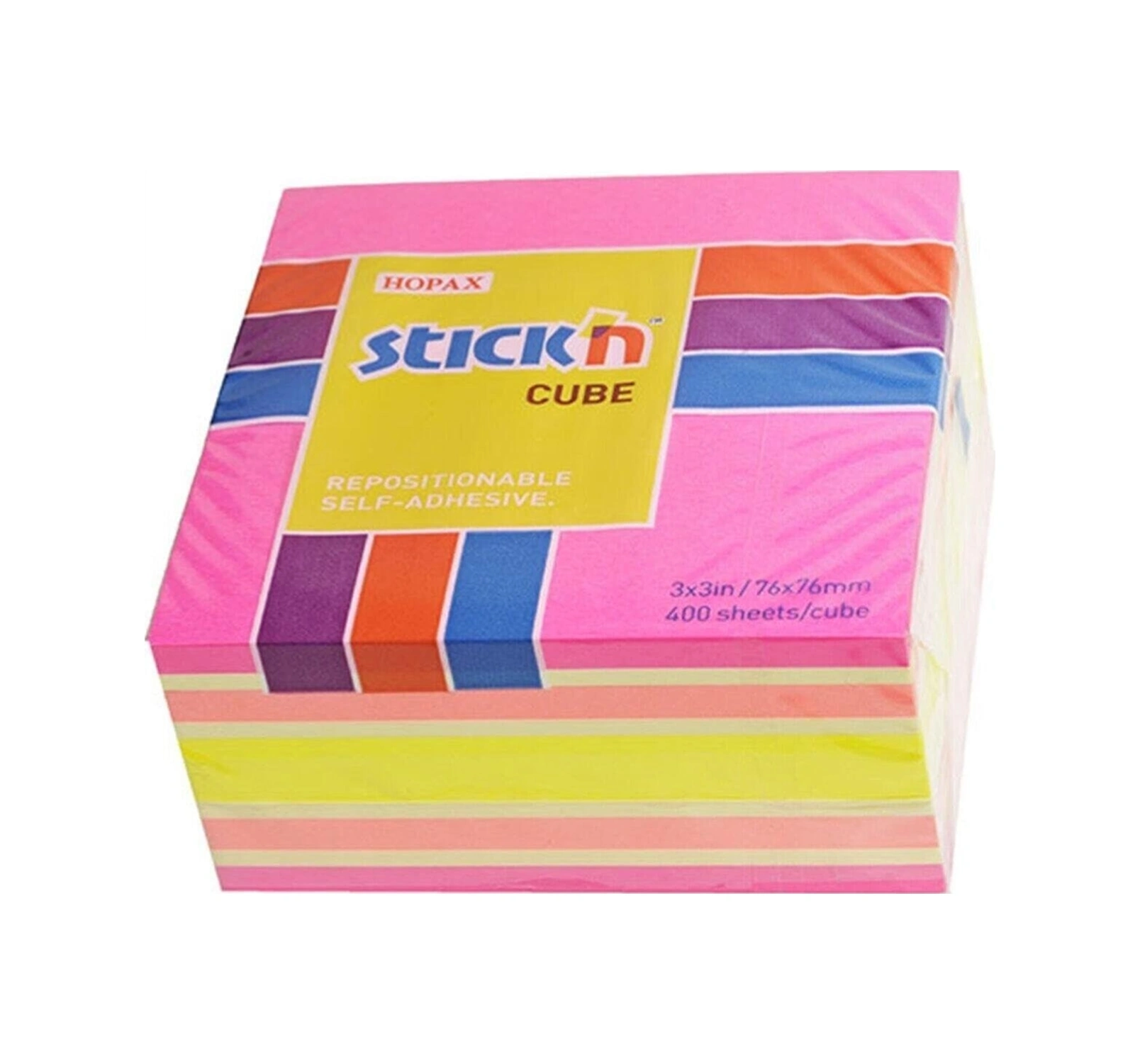 Hopax Stickn Yapışkanlı Not Kağıdı 76x76 Mm Küp 4 Renk 400 Yaprak Karışık