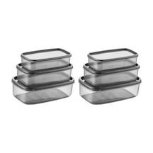 Oval 6 Parça Hava Almaz Sızdırmaz Saklama Kabı Seti Füme 2x 300/500/800 Ml Diğer