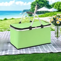 Alüminyum Çerçeveli Yalıtımlı Piknik Çantası Saklama Sepeti Açık Yeşil