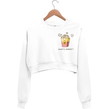 Kawaii Popcorn Kadın Crop Sweatshirt