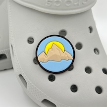 Crocs Terlik Süsü Ve Aksesuarı , Çanta Süsü Jibbitz 3d Doğan Güneş Manzara 01 Görsel Logo Aksesuar Bebe Mavi-bej-sarı-siyah