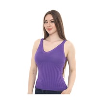 Monox Kadın Bluz V Yaka Gofre Nakışlı Yazlık Triko Atlet Mor