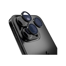 İphone 16 Pro / 16 Pro Max İle Uyumlu Safir Kamera Lens Koruyucu - Alüminyum Çerçeveli, Hizalama Aparatlı, Su Geçirmez Glue Layer,%95+ Kristal Netlikte 9h Safir Cam - Siyah Titanyum