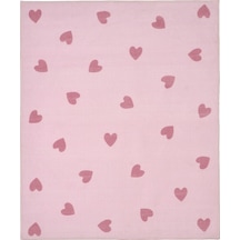 Pembe Kalp Desenli Çocuk Oda Halısı, Meridyendukkan 133 x 160 CM Kauçuk Kaymaz Taban