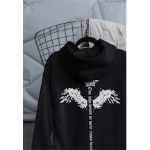 Macklin Unisex Kadın Erkek The King Ön Arka Baskılı Özel Tasarım Baskılı Kapşonlu Sweatshirt Siyah Mck1530 Siyah