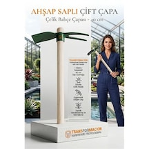 Zenvac İki Dilli Ahşap Saplı Çatal Çapa, 2'si 1 Arada Çelik El Çapası, Bahçe Toprak Havalandırma Ot Sökme Al