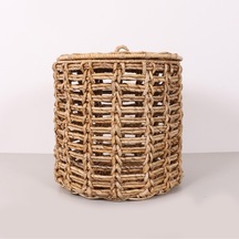 Side Doğal Abaka 42x42 Cm Kapaklı Çamaşır Ve Dekorasyon Sepeti Bej