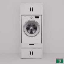 Çamaşır Makine Dolabı Çekmeceli Ve Kapaklı Geniş Depolama Alanlı Beyaz