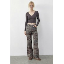 Shade Kadın Vintage Desen Yüksek Bel Denim Pantolon Dp251033 60286008 - Gri-kahverengi