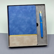 Hubrendy Emin Gold Şeritli Mavi Defter Ve Kalem Seti