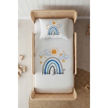 %100 Pamuk Saten İsme Özel İsimli 100x200 Tek Kişilik Lastikli Çarşaf Seti Mavi Gökkuşağı Beyaz %100 Pamuk Saten İsme Özel İsimli 100x200 Tek Kişilik Lastikli Çarşaf Seti Mavi Gökkuşağı Beyaz