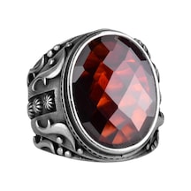 Yapılmış Taş Yüzük, 925 Ayar Gümüş Yüzük, Tasarım Gümüş Erkek Yüzüğü Yapılmış Granat Taşı Gümüş