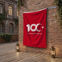 Kırmızı Türkiye Cumhuryetinin 100.yılı Poster Bayrak Raşel Kumaş 100x150 Cm Ata53 Diğer