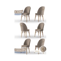 Canisa Ritim Serisi, 1.sınıf Babyface Kumaş Doğal Ahşap Ayak Gold Halkalı 6 Adet Cappucino Sandalye Sandalye Cappucino Ayaklar Doğal Ahşap