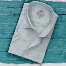 Linen Keten Klasik Kısa Kollu Erkek Gömlek Regular Kalıp -10079 Taş Rengi