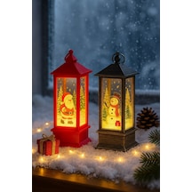 Yeni Yıl Noel Temalı 2 Li Set Işıklı Yılbaşı Feneri Noel Baba Kardan Adam Figürlü Kandili Fener 14cm Çok Renkli