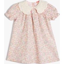 Koton Çiçekli Elbise Bebe Yaka Kısa Kollu Pamuklu Pembe Desenli 4smg80008aw 4SMG80008AW2D8 Pembe