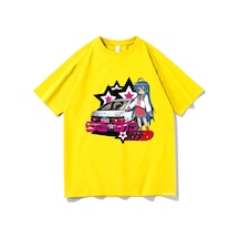Ssentıal Anime Şanslı Yıldız Konata Karikatür T-shirt - Unisex Pamuk Manga Baskılımavierkek Mavi