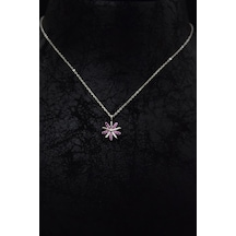 925 Ayar Gümüş Rodyum Kaplama Pembe Zirkon Taşlı Dönen Güneş Kolye UVPTS100571-1