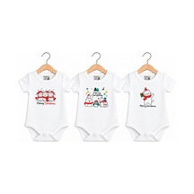 Babylimon 3'lü Set Pamuklu Bebek Body - Merry Christmas - Bebek Zıbın Badi - Yazılı Zıbın Beyaz - 936529396 Beyaz