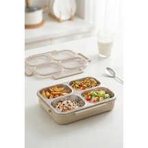 Digithome Bento Taşınabilir 4 Bölmeli Paslanmaz Çelik Yemek Kabı Termosu Lunch Box - Bej
