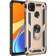 Newface Xiaomi Redmi 9c Kılıf Sofya Yüzüklü Silikon Kapak - Gold Altın