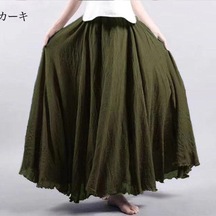 Yaz Sonbahar Kadın Etek Edebi Büyük Boy Pamuk Keten Yarım Etek Elastik Bel Keten A-line Etek Uzun Bölüm Saf Renk Rüzgar Salıncak Etek Ordu Yeşili Haki