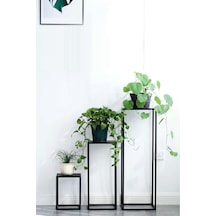 3'lü Set Metal Ayaklı Dekoratif Saksılık Standı Mat Siyah