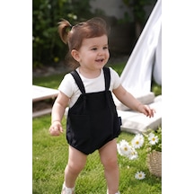 Babyhola Unisex Ayarlanabilir Askılı Salopet Tişört Takım 50871 Siyah