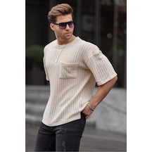 Madmext Ekru Oversize Erkek Tişört 6180-ekru Ekru