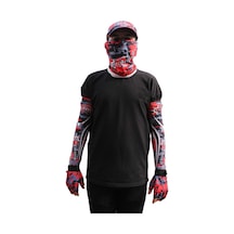Captain Fisherman Style Set Cap + Eldiven + Kolluk + Buff Camo Red Kırmızı