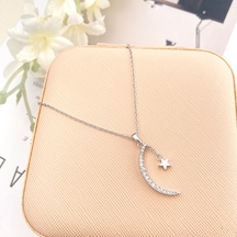 Ay Yıldızlı Kolye Kadın Kolye Zirkon Taşlı 45cm Silver